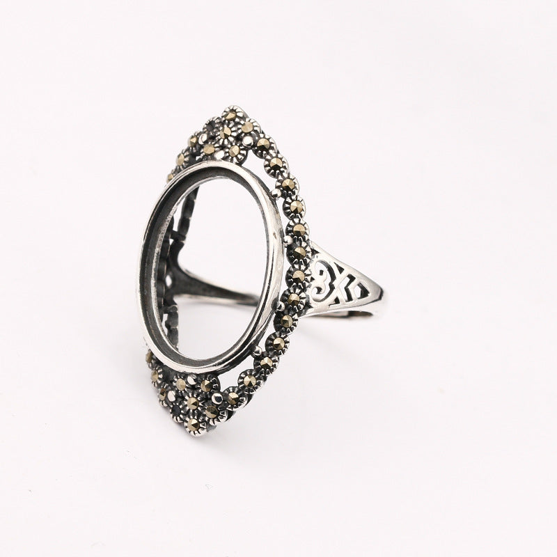 Queen's Ring Empty Holder S925 Sterling Silver Vintage Fashion Mosaic Ring Holder 13 * 18mm Unset Honey Wax