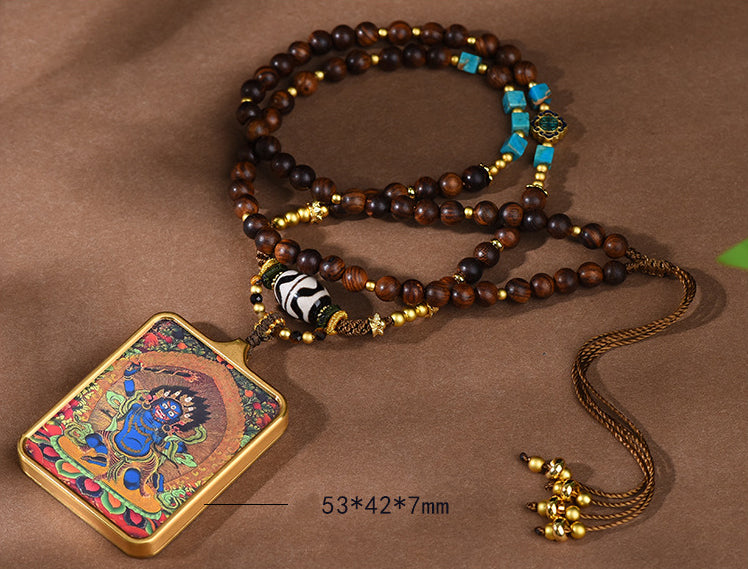 Tibetan Yellow Jambhala Pendant Necklace -Zakiram Thangka Art Charms