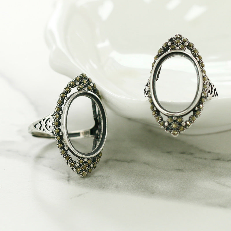Queen's Ring Empty Holder S925 Sterling Silver Vintage Fashion Mosaic Ring Holder 13 * 18mm Unset Honey Wax