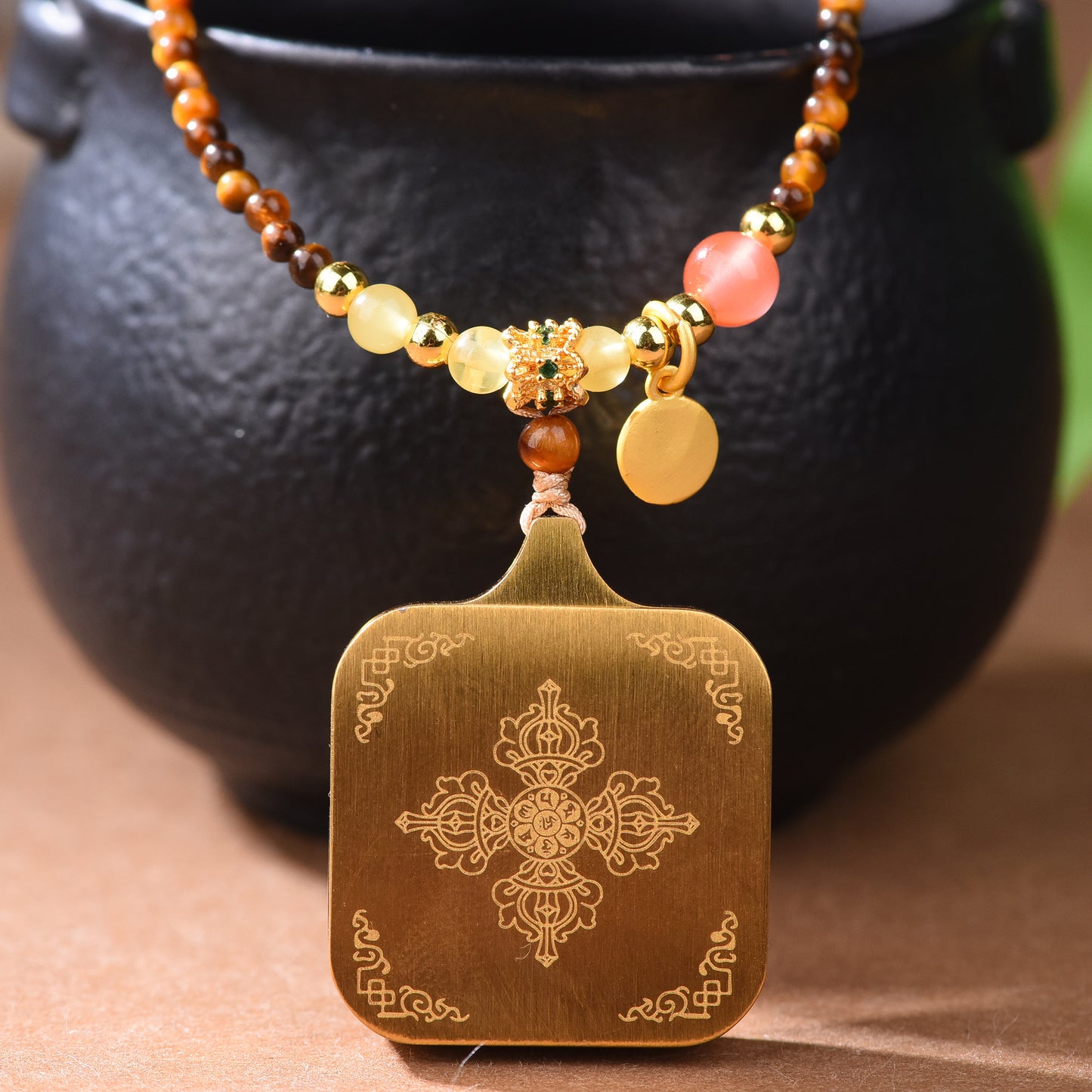 Tibetan Necklace with Sacred Zakiram Thangka Pendant