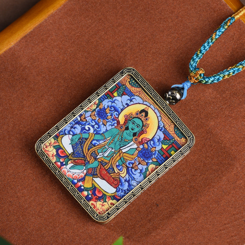 Tibetan Green Tara Thangka Pendant Necklace
