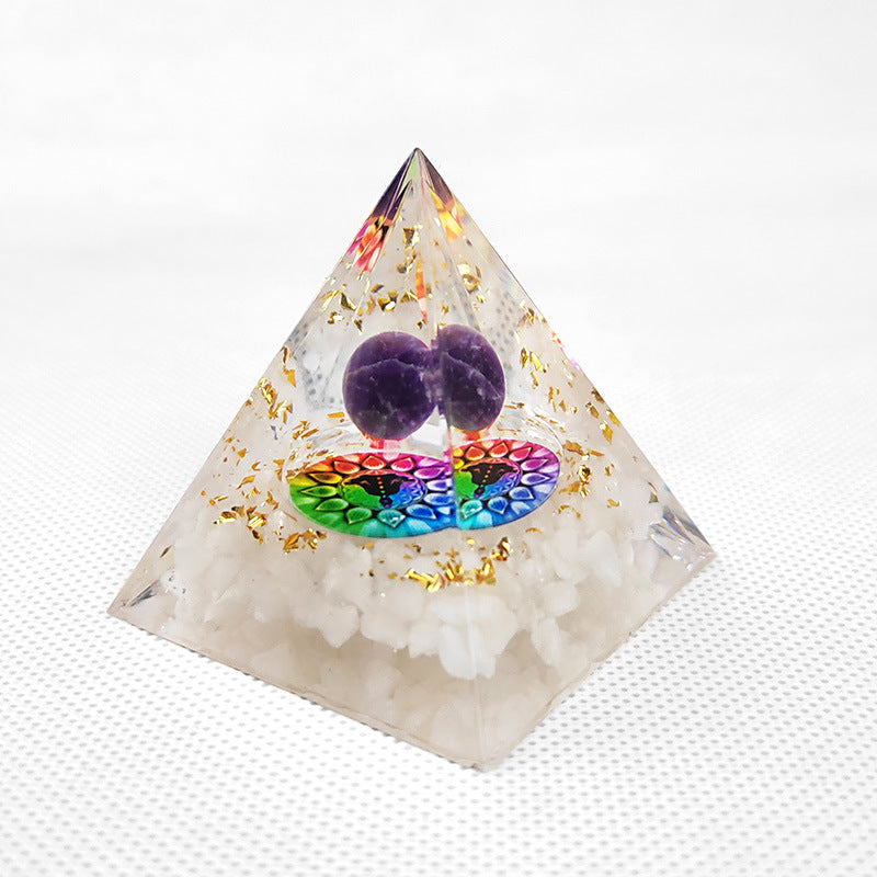 Purple Ball White Lotus Crystal Pyramid(5CM/6CM)