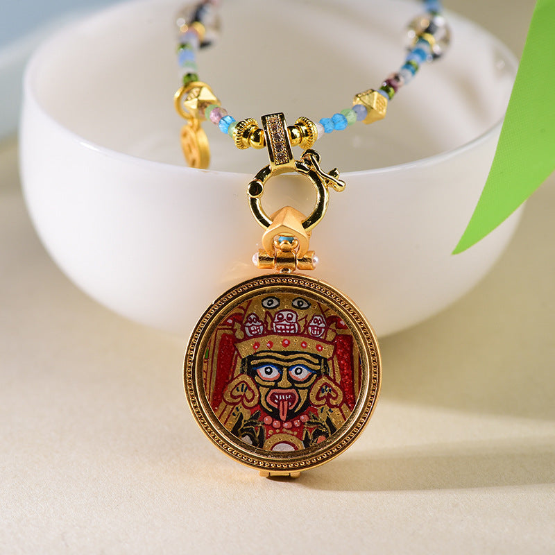 Zakiram Goddess Protection Necklace - New Chinese Style Enamel Cloisonné Pendant Choker