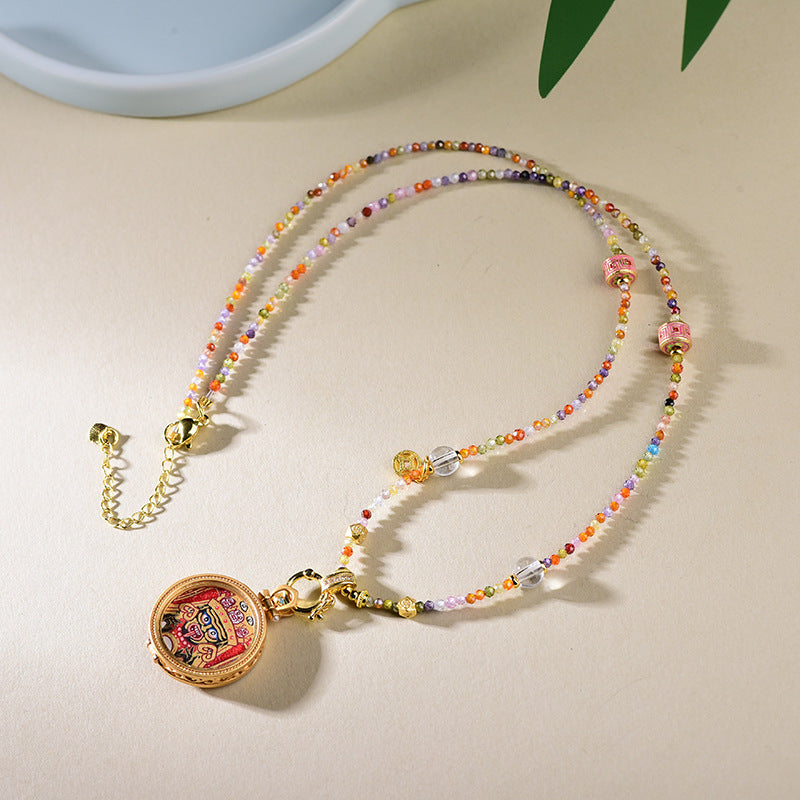 Zakiram Goddess Protection Necklace - New Chinese Style Enamel Cloisonné Pendant Choker