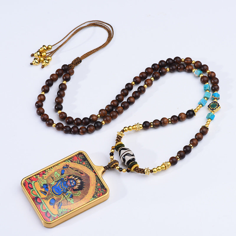 Tibetan Yellow Jambhala Pendant Necklace -Zakiram Thangka Art Charms