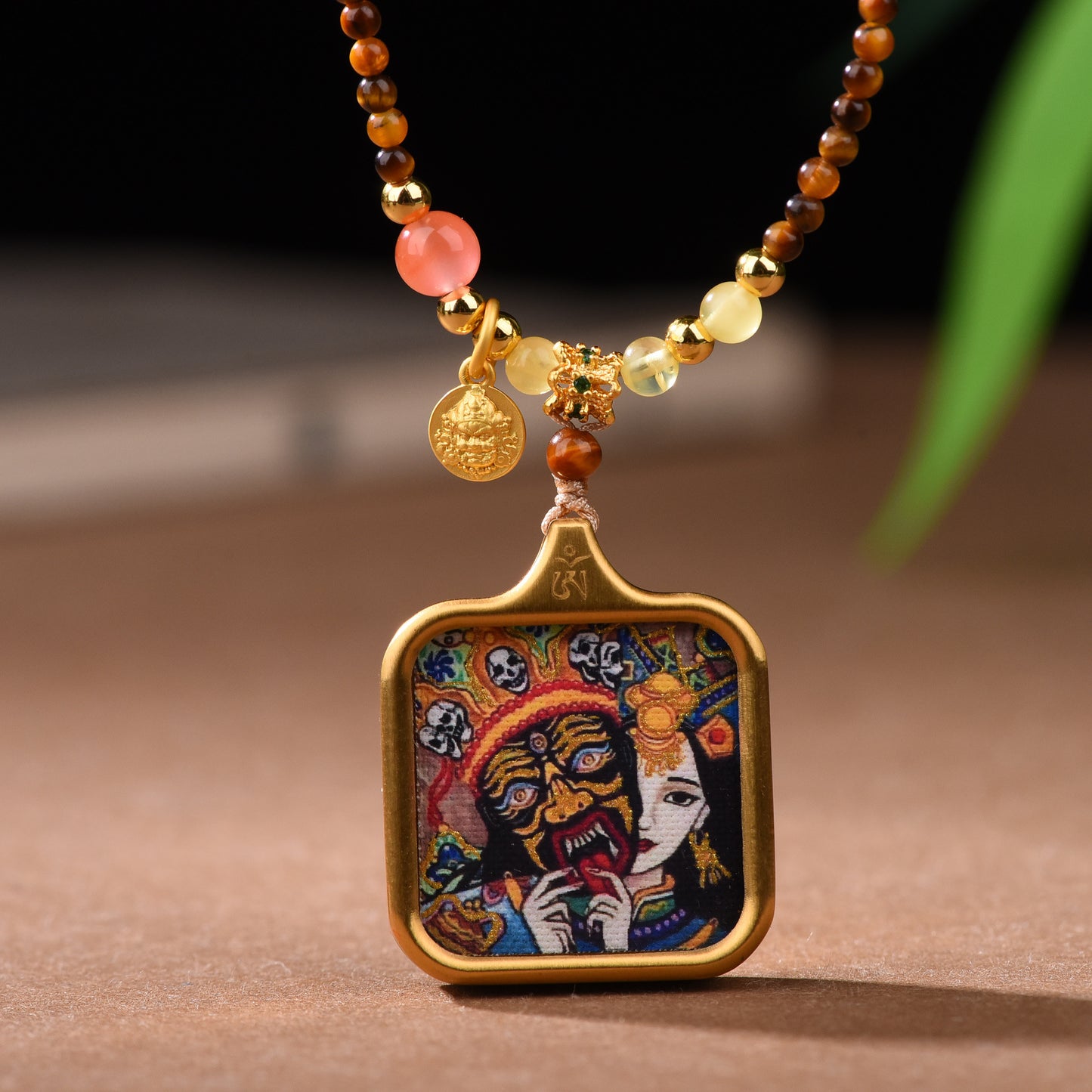 Tibetan Necklace with Sacred Zakiram Thangka Pendant