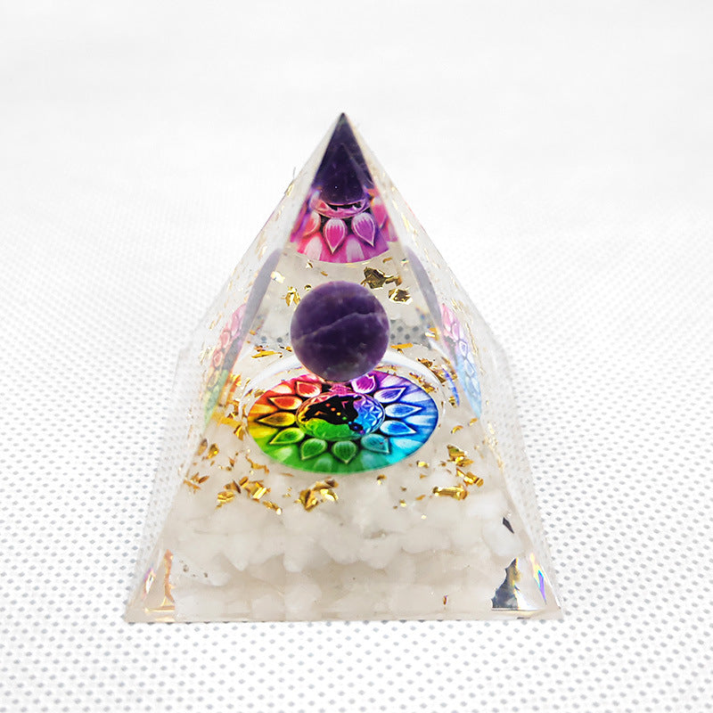 Purple Ball White Lotus Crystal Pyramid(5CM/6CM)