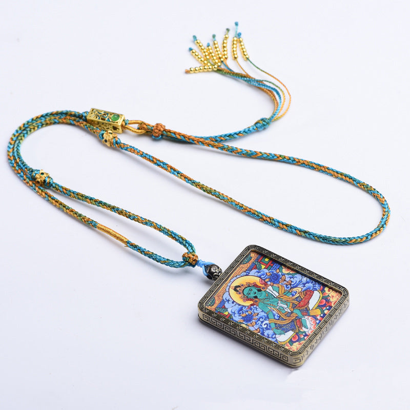 Tibetan Green Tara Thangka Pendant Necklace