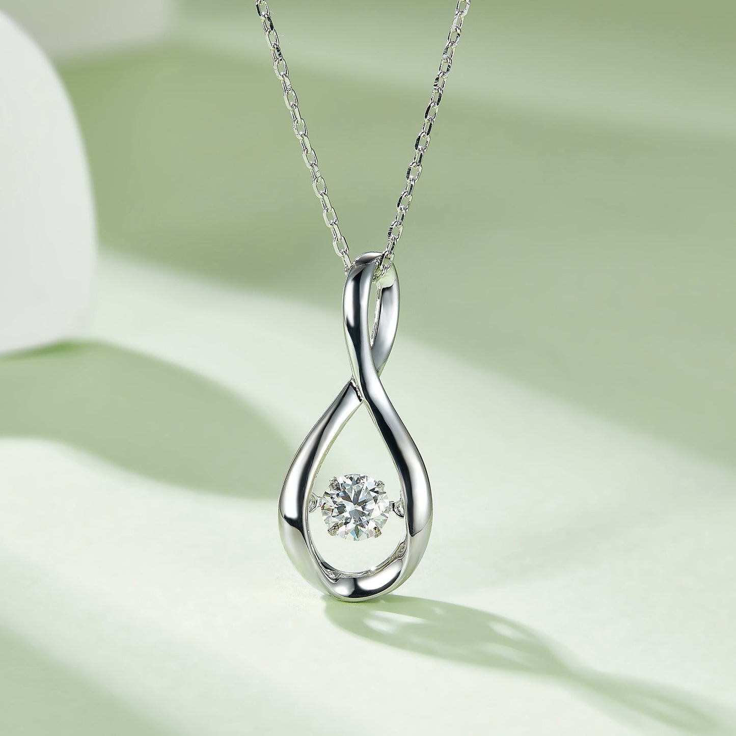 Necklace with Round Cut Moissanite That Spins and Sparkles