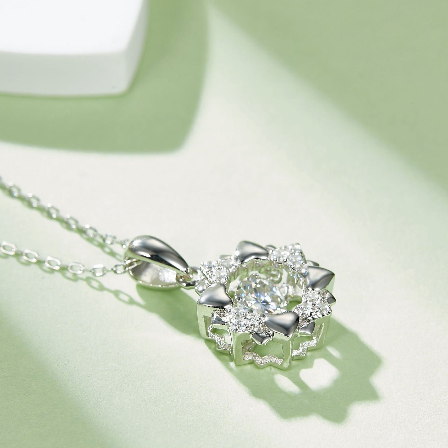 Moissanite Necklace with Spinning Radiant Revolution