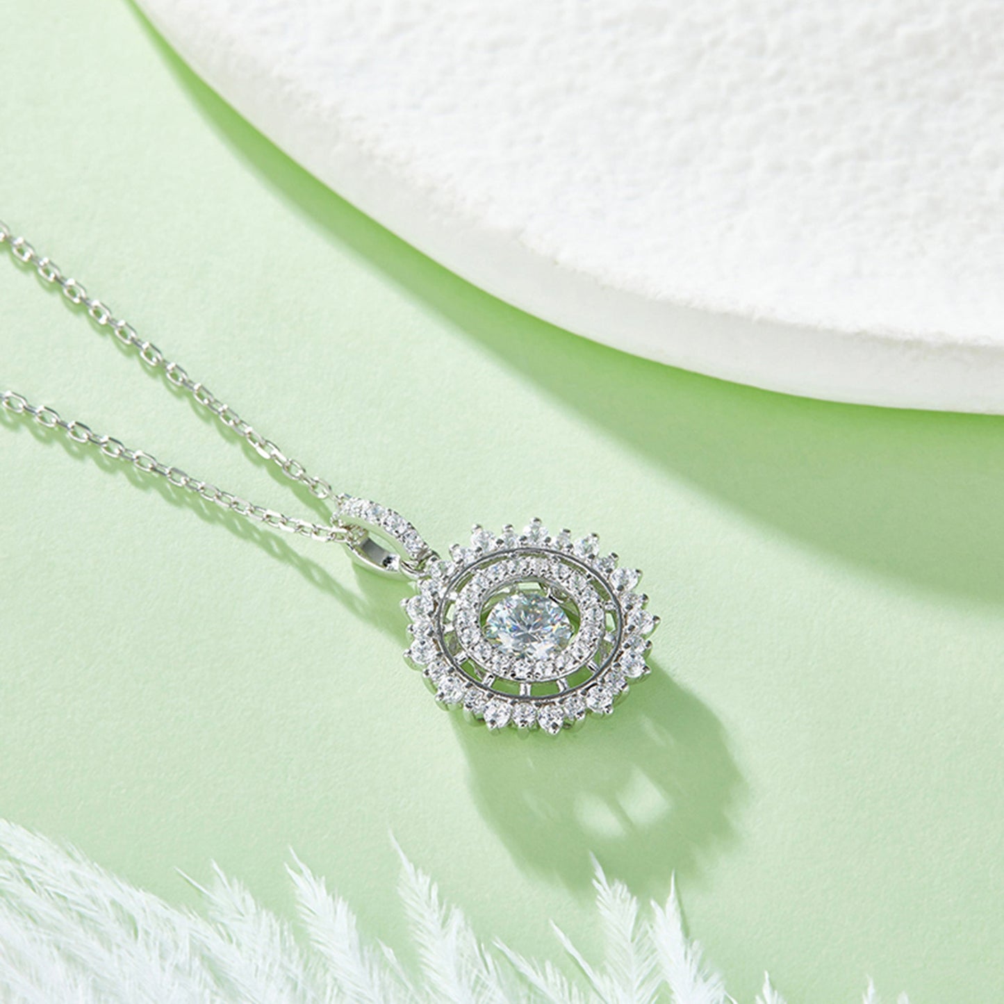 Spin Moissanite Pendant on Silver Chain: 360° Elegance