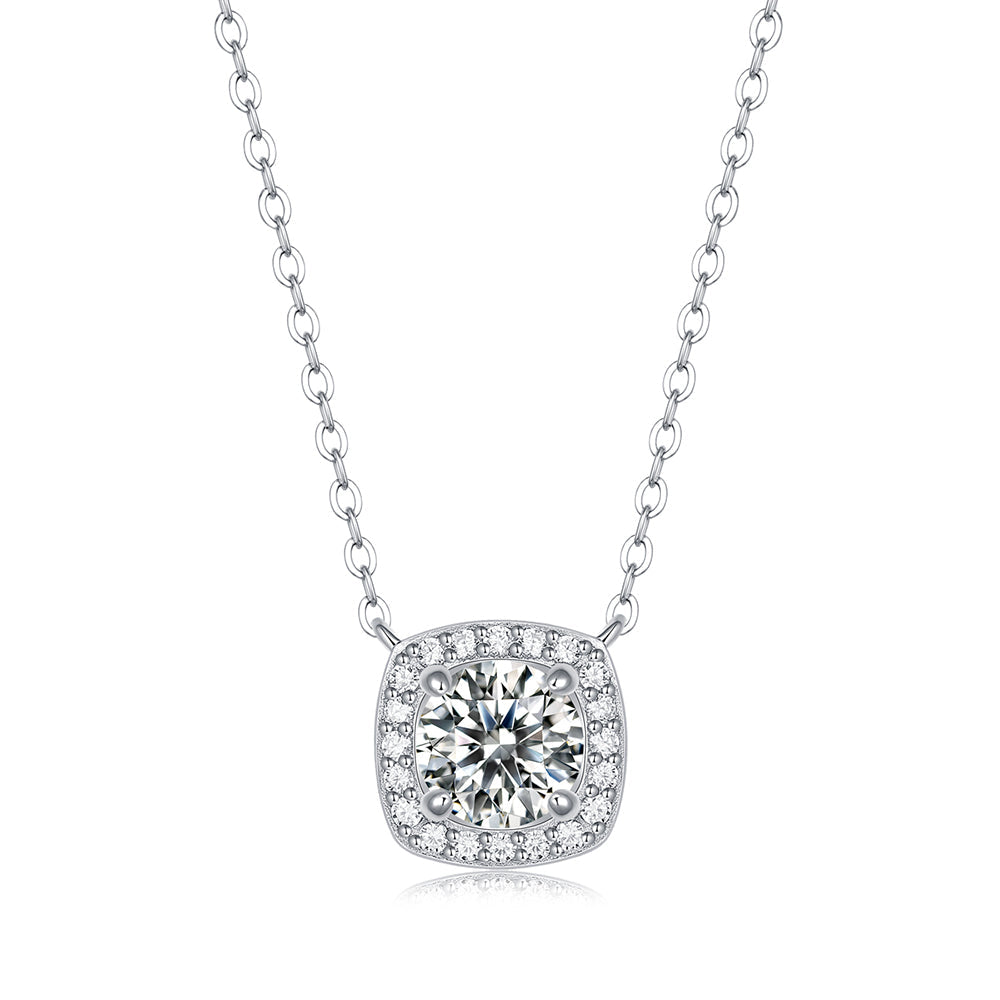 Round Moissanite Pendant on Sterling Silver Necklace in Dazzling Brilliance