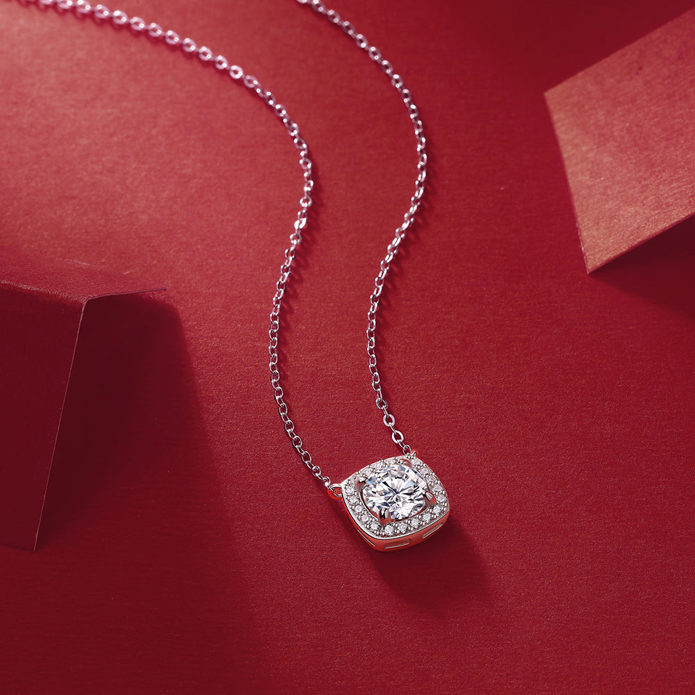 Round Moissanite Pendant on Sterling Silver Necklace in Dazzling Brilliance
