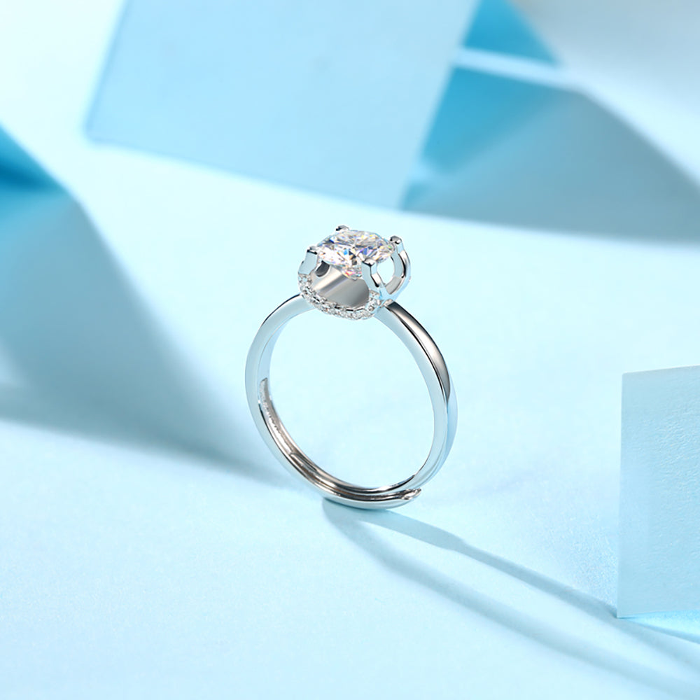 Women's Classic 1ct 6.5MM Moissanite Engagement Ring in S925 Silver