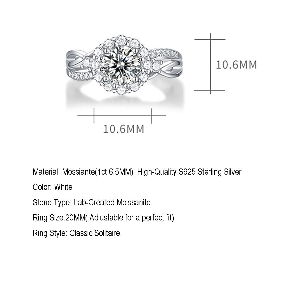 Women's Silver solitaire 1ct 6.5MM Moissanite ring with affordable elegance