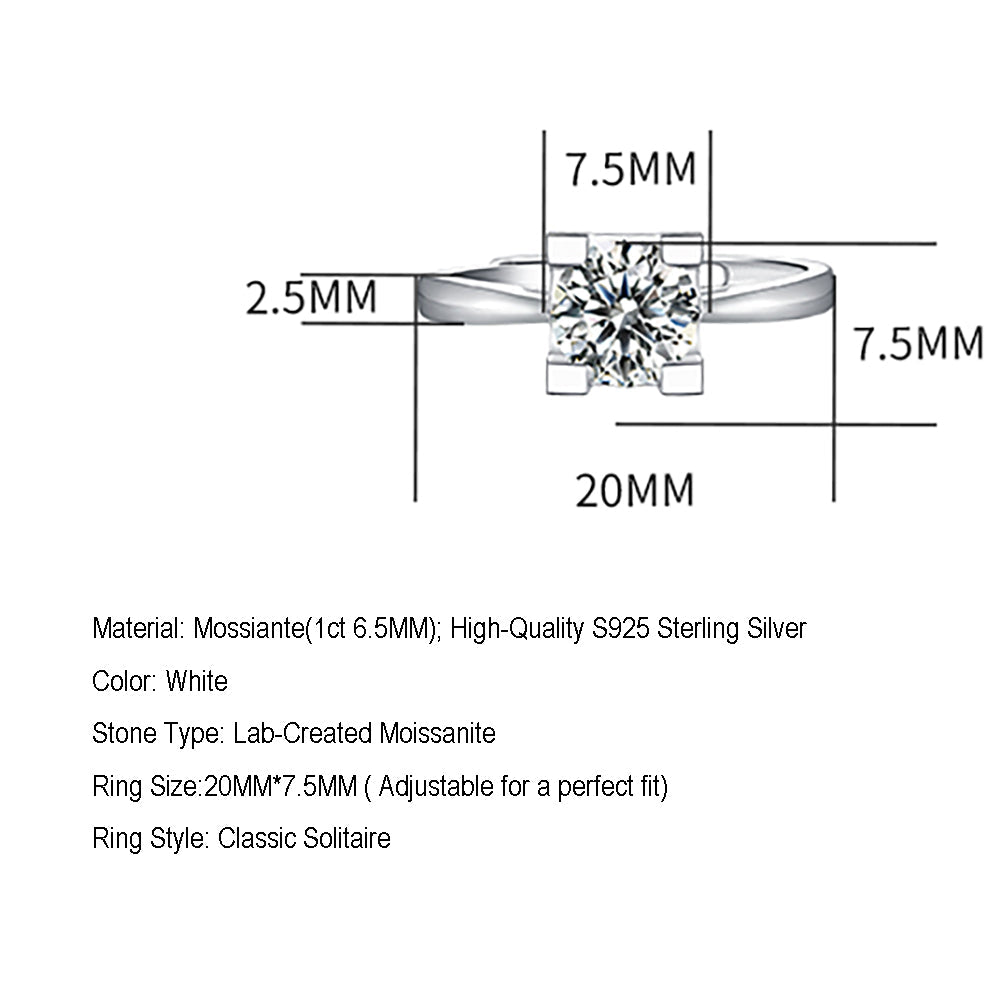 Womens Dazzling Silver 1ct Moissanite Anniversary Ring