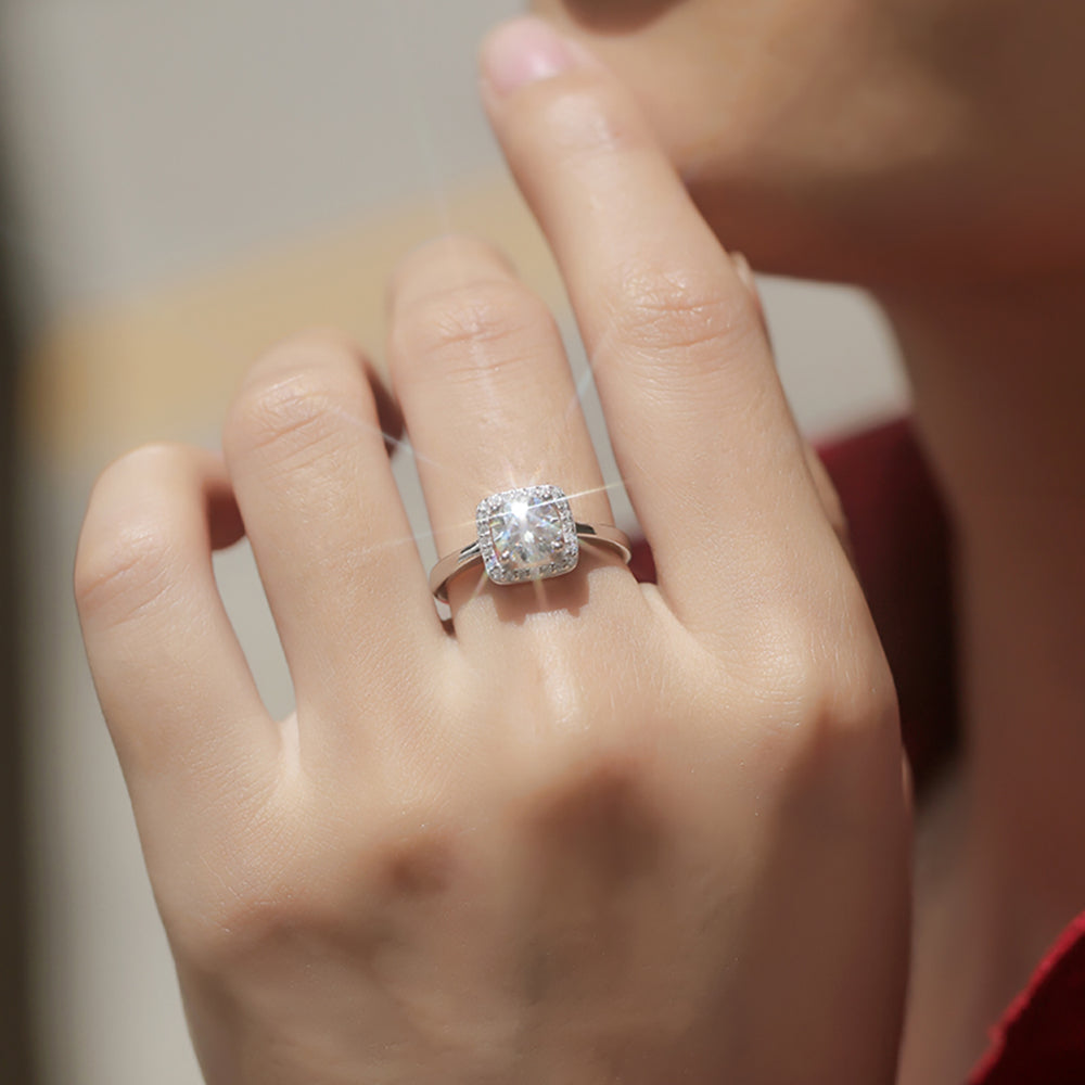 Women's Elegant 1ct 6.5MM Moissanite Silver Ring for Her