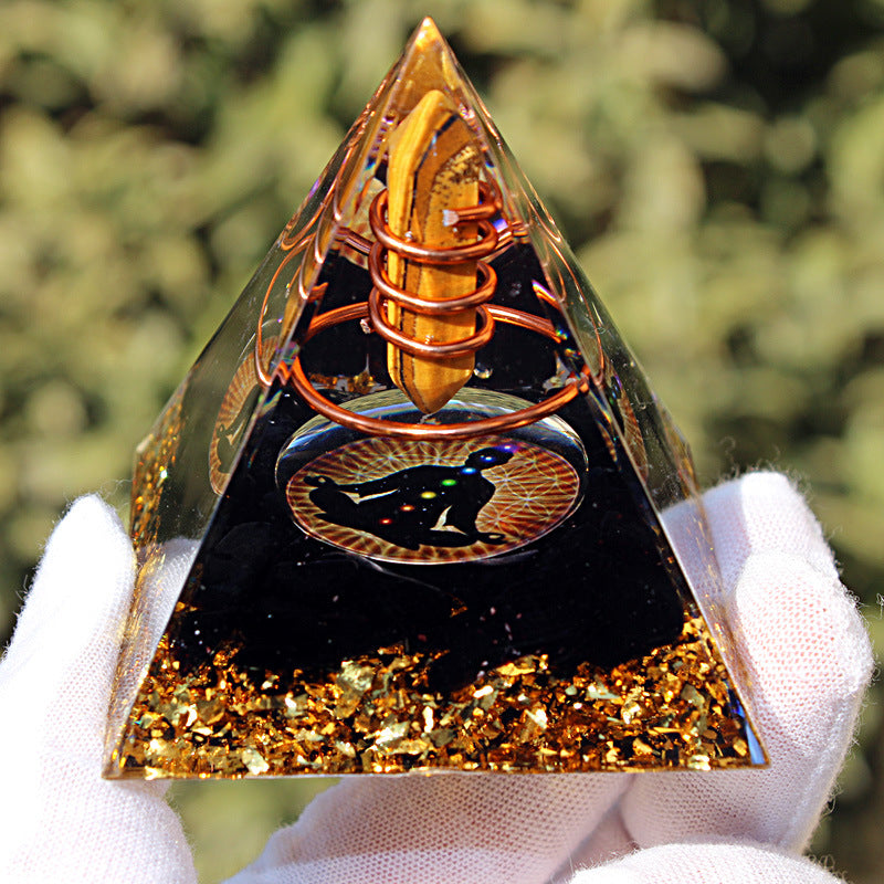 Tiger Eye Pillar Obsidian Crystal Pyramid(6CM)