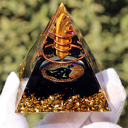 Tiger Eye Pillar Obsidian Crystal Pyramid(6CM)