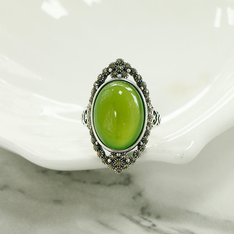 Queen's Ring Empty Holder S925 Sterling Silver Vintage Fashion Mosaic Ring Holder 13 * 18mm Unset Honey Wax
