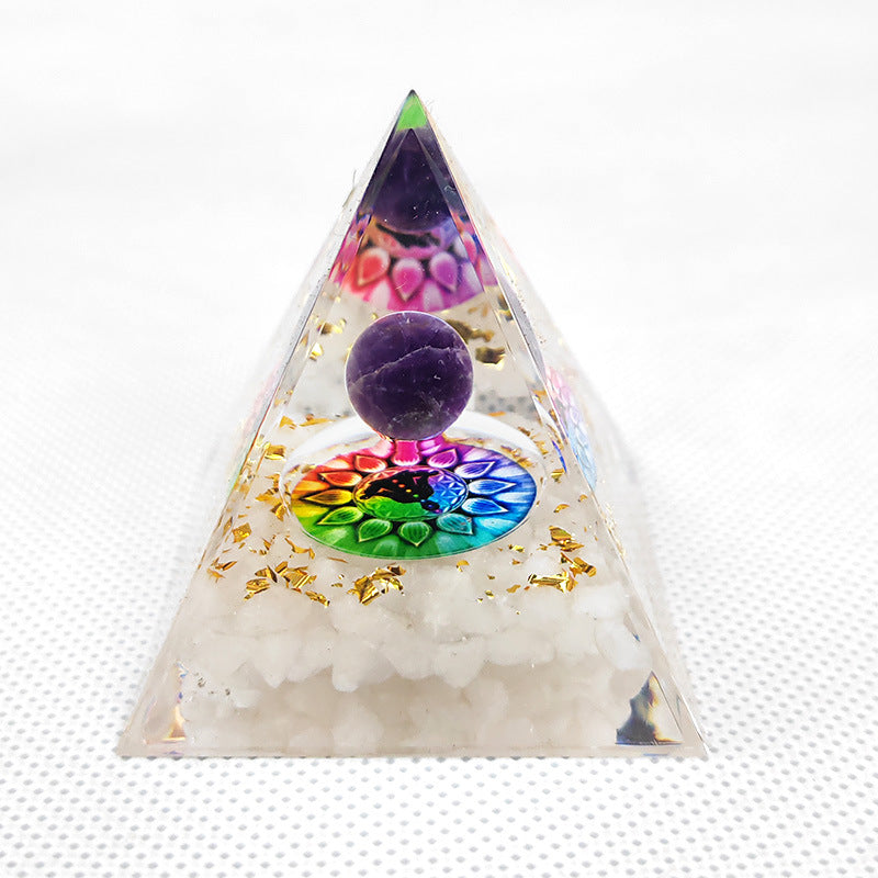 Purple Ball White Lotus Crystal Pyramid(5CM/6CM)