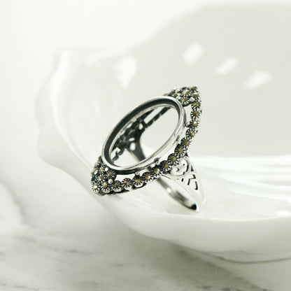 Queen's Ring Empty Holder S925 Sterling Silver Vintage Fashion Mosaic Ring Holder 13 * 18mm Unset Honey Wax