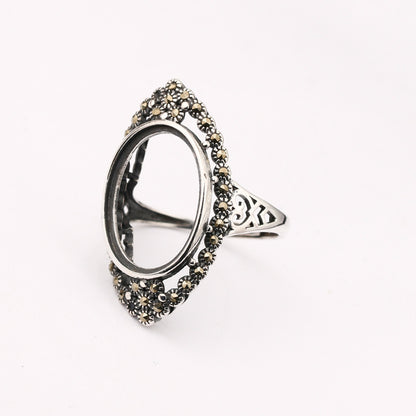 Queen's Ring Empty Holder S925 Sterling Silver Vintage Fashion Mosaic Ring Holder 13 * 18mm Unset Honey Wax