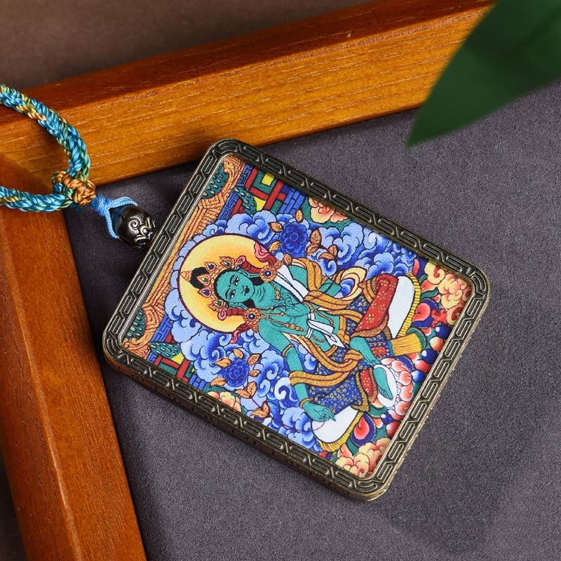 Tibetan Green Tara Thangka Pendant Necklace
