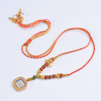 Tibetan Thangka Pendant Necklace  - Hand-Painted Zakiram & Dragon Wu Ye