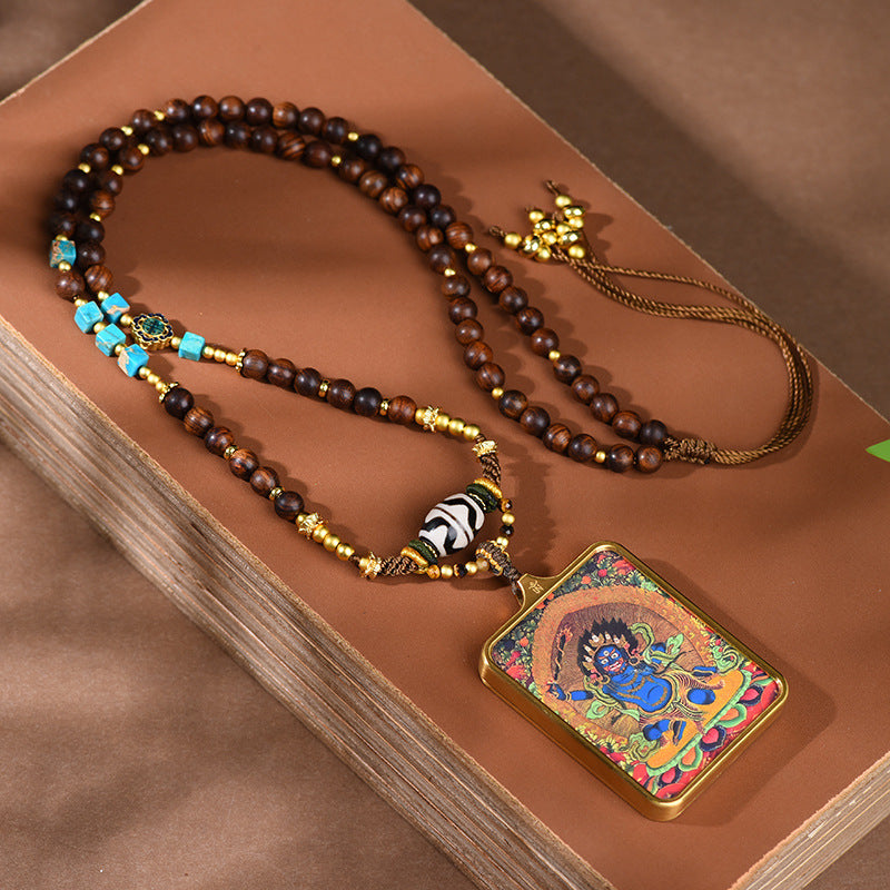 Tibetan Yellow Jambhala Pendant Necklace -Zakiram Thangka Art Charms