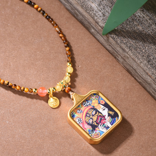 Tibetan Necklace with Sacred Zakiram Thangka Pendant