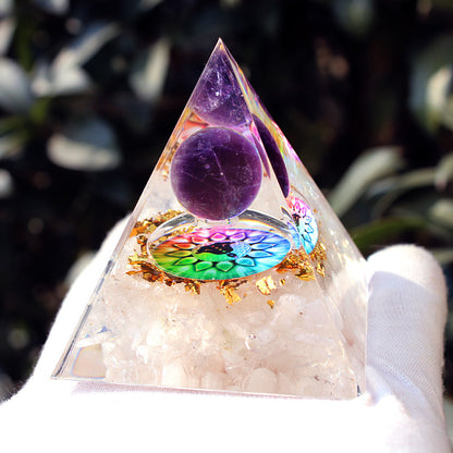 Purple Ball White Lotus Crystal Pyramid(5CM/6CM)