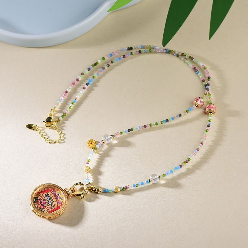 Zakiram Goddess Protection Necklace - New Chinese Style Enamel Cloisonné Pendant Choker