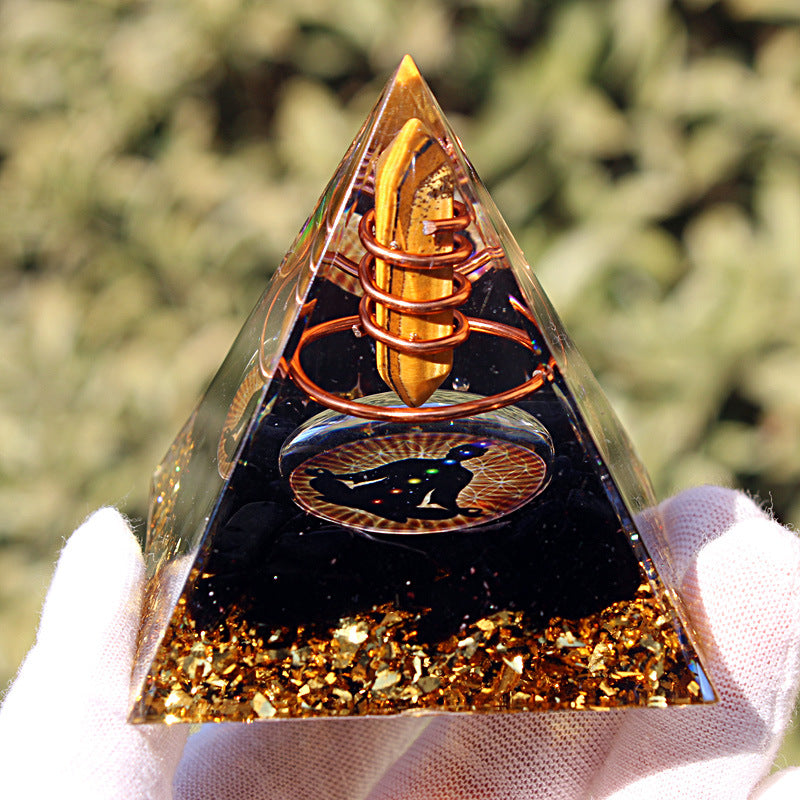 Tiger Eye Pillar Obsidian Crystal Pyramid(6CM)