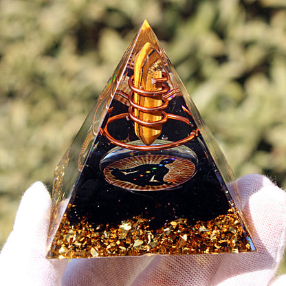 Tiger Eye Pillar Obsidian Crystal Pyramid(6CM)