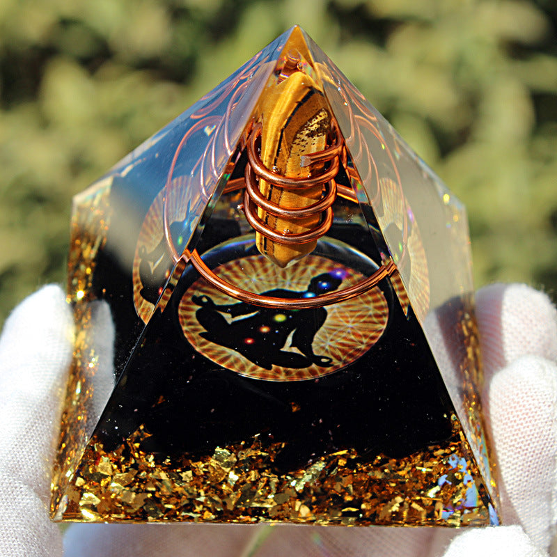 Tiger Eye Pillar Obsidian Crystal Pyramid(6CM)