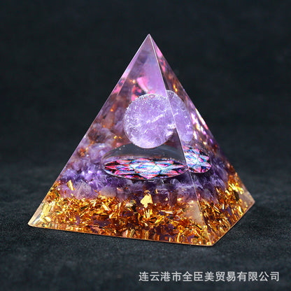 Crystal Pyramid Crushed Stone Drip Resin Home Office Desktop Ornament Crafts-6CM