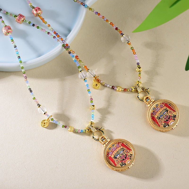 Zakiram Goddess Protection Necklace - New Chinese Style Enamel Cloisonné Pendant Choker