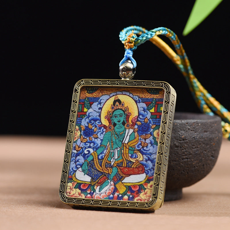 Tibetan Green Tara Thangka Pendant Necklace