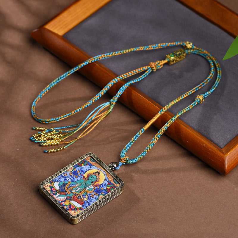 Tibetan Green Tara Thangka Pendant Necklace