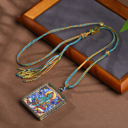 Tibetan Green Tara Thangka Pendant Necklace