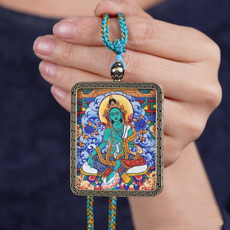 Tibetan Green Tara Thangka Pendant Necklace