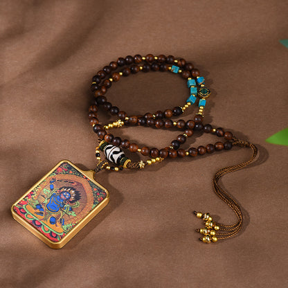 Tibetan Yellow Jambhala Pendant Necklace -Zakiram Thangka Art Charms