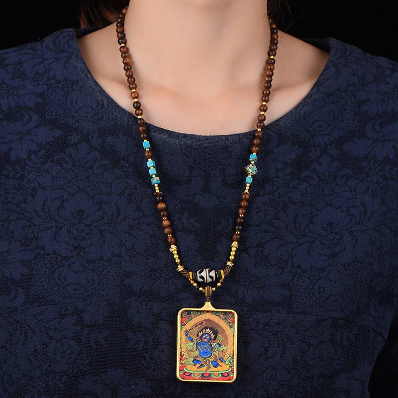 Tibetan Yellow Jambhala Pendant Necklace -Zakiram Thangka Art Charms