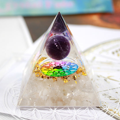 Purple Ball White Lotus Crystal Pyramid(5CM/6CM)