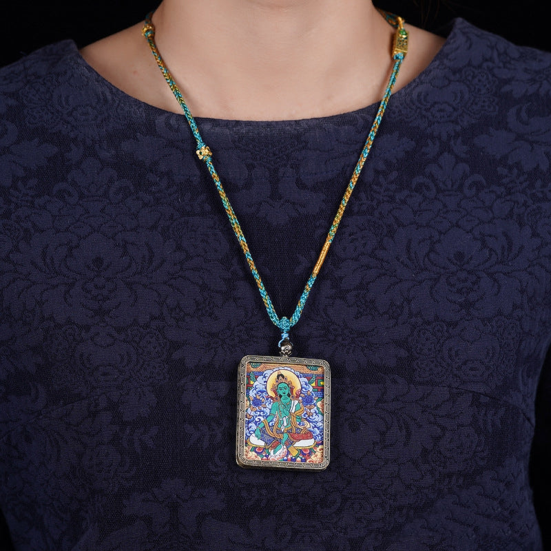 Tibetan Green Tara Thangka Pendant Necklace