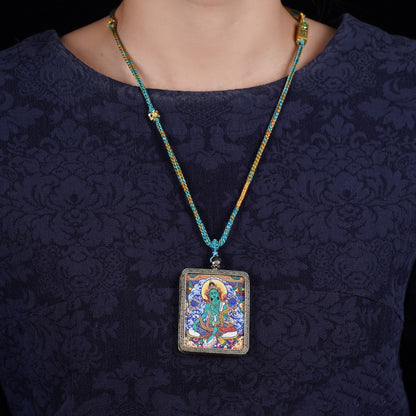 Tibetan Green Tara Thangka Pendant Necklace