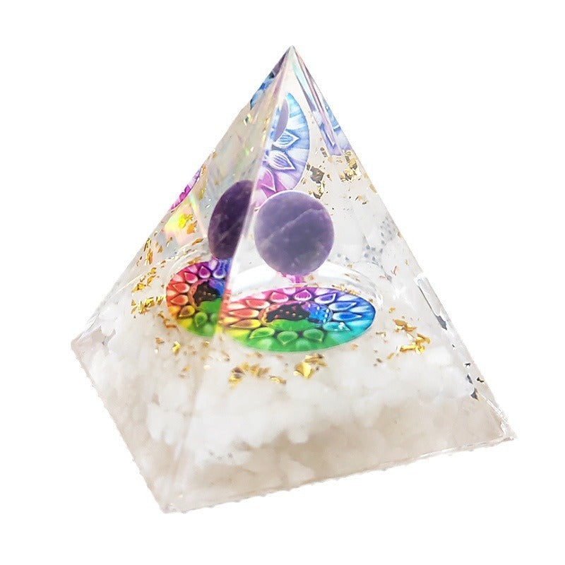 Purple Ball White Lotus Crystal Pyramid(5CM/6CM)