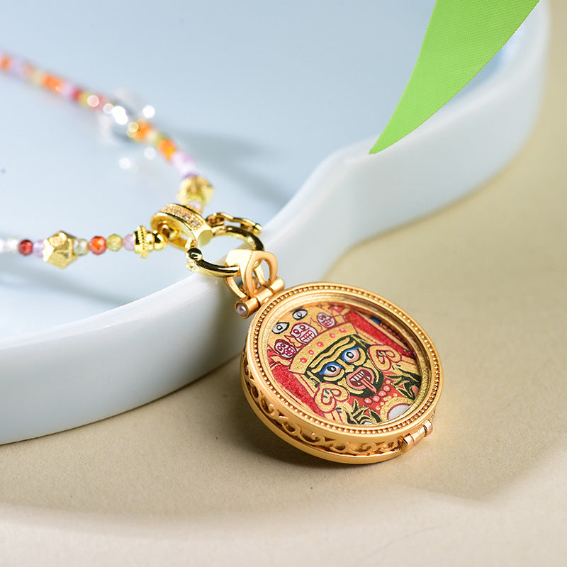 Zakiram Goddess Protection Necklace - New Chinese Style Enamel Cloisonné Pendant Choker
