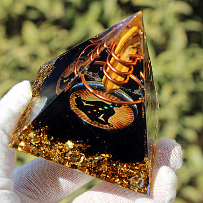 Tiger Eye Pillar Obsidian Crystal Pyramid(6CM)